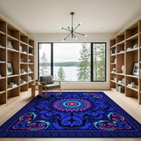 Vibrant Navy Blue Mandala Persian Area Rug