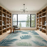Teal Palm Frond Coastal Coastal Beach Area Rug