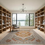 Beige and Neutral Ivory Rust Medallion Traditional Persian Area Rug