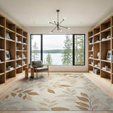 Cream Beige Leaf Motif Area Rug