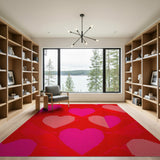 Bold Red Pink Hearts Geometric Area Rug