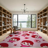 Playful Red-Haired Cartoon Girls Pink Area Rug