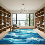 Coastal Beach Blue Ocean Waves Coastal Area Rug