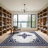 Blue and Teal Ornate Navy Persian Border Area Rug