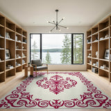 Red Ornate Floral Damask Area Rug
