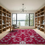 Crimson Snowflake Geometric Area Rug