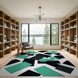 Teal Black Geometric Overlap Area Rug