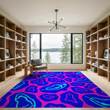 Neon Blue Pink Abstract Organic Area Rug