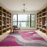 Pink and Grey Abstract Wave Area Rug