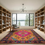Vibrant Orange Pink Multi-Color Boho Area Rug