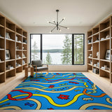 Playful Multi-Color Vehicles Wavy Roads Kids Rug
