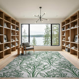 Elegant Green Botanical Line Art Area Rug
