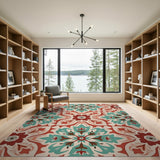 Teal Coral Persian Geometric Area Rug