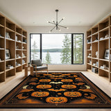 Washable Vintage Halloween Pumpkin & Bats Area Rug, Non-Slip Low Pile