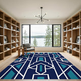 Blue Teal Geometric Arch Area Rug