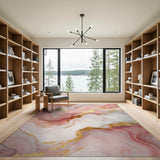 Rose Pink Gold Vein Marble Abstract Area Rug