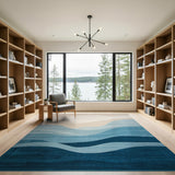 Abstract Wave Blue Beige Area Rug
