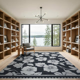 White Hibiscus Floral Area Rug on Black