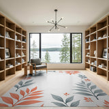 Grey Coral Leaf Frame Area Rug