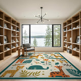 Multi-color and Patterns Whimsical Jungle Safari Kids Area Rug