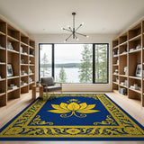 Golden Lotus Navy Area Rug