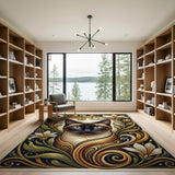 Ornate Siamese Cat Gold Floral Area Rug