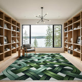 Teal Green Braided Geometric Area Rug