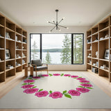 Vintage Pink Rose Wreath Area Rug