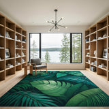 ODIKA Tropical Green Palm Leaf Washable Rug - Low Pile Non-Slip Area Rug