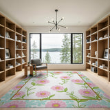Pink Daisy Floral Vintage Area Rug