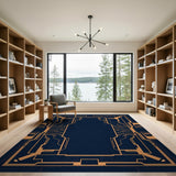 Navy Cyber Circuit Geometric Area Rug