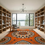 Orange Vibrant Orange Mandala Boho Area Rug
