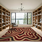 Red Wavy Abstract Area Rug