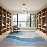 Layered Blue Wave Geometric Geometric Modern Area Rug