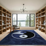 Navy Blue Yin-Yang Textured Area Rug