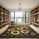 Vibrant Sunflower Garden Area Rug on Black