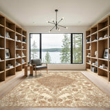 Brown and Tan Brown Floral Vintage Area Rug