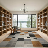 Geometric Modern Area Rug in Black, Grey Rust Orange
