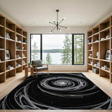 Cosmic Vortex Abstract Area Rug - Black White