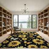 Sunflower Butterfly Black Area Rug