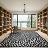 Black and White Geometric Modern Intricate Black White Geometric Maze Area Rug