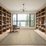 Beige and Neutral Beige Grid Geometric Area Rug