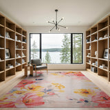 Blush Pink Sunny Yellow Peony Floral Rug