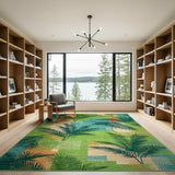 Geometric Palm Frond Area Rug