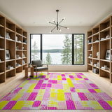 Vibrant Pink Yellow Geometric Patchwork Rug