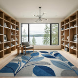 Blue Gray Leaf Abstract Area Rug