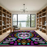 Vibrant Day of the Dead Sugar Skull Area Rug