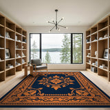 Navy Blue Orange Ornate Persian Medallion Rug