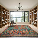 Multi-color and Patterns Terracotta Teal Geometric Southwestern Rug