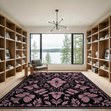 Pink Ornate Pink Butterfly Floral Area Rug